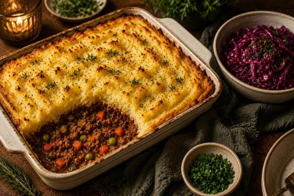 Maybis cottage pie with a golden mashed potato and cheese topping