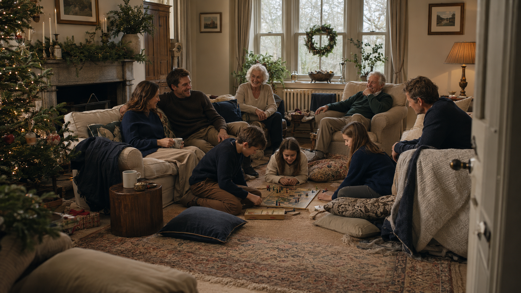 Christmas Eve preparations with a beautifully set dining table and an organised kitchen