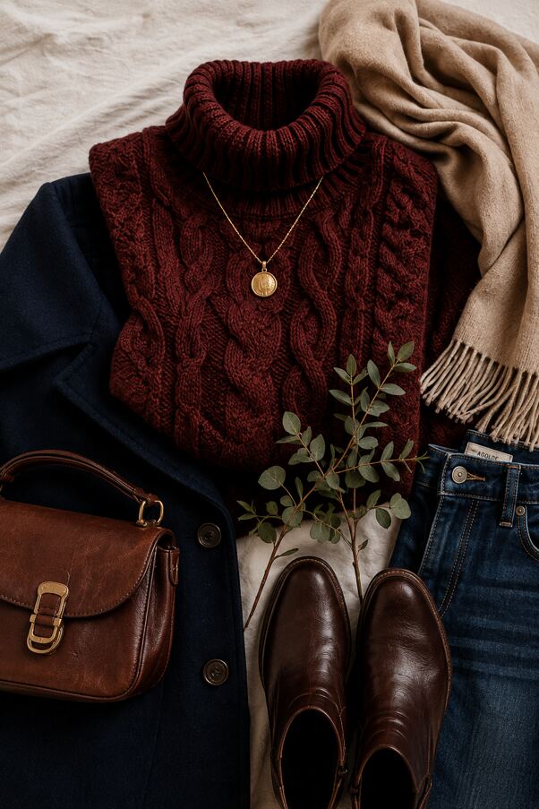 A carefully selected winter wardrobe in rich seasonal colours