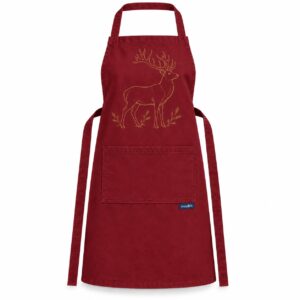 Claret Red Christmas Apron, Stag Print – 100% Cotton
