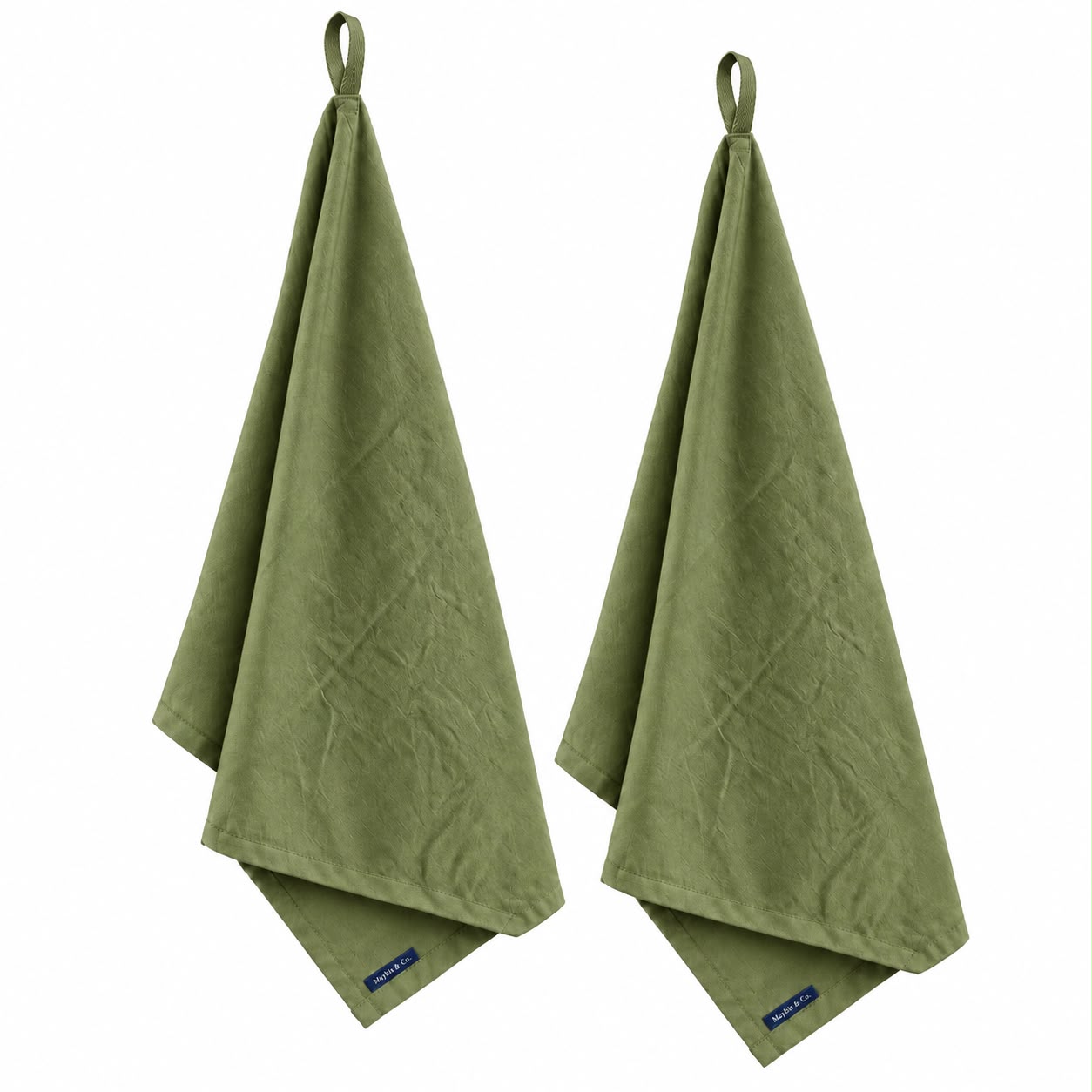 Olive Green Cotton Tea Towels British & Handmade, Pack of 2