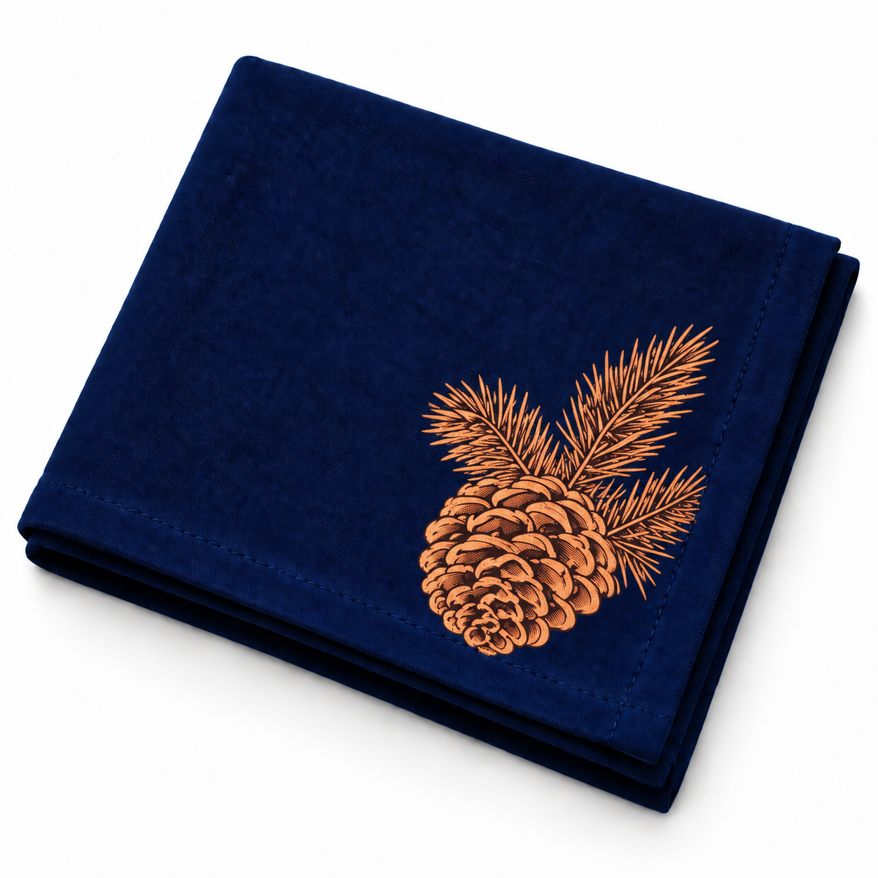 Navy Blue Cloth Christmas Napkin – Pinecone, Set of 4 - Image 2