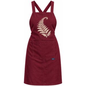 Maybis Handmade Cotton Apron – Claret Red, Fern Print