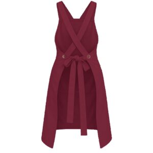Maybis Handmade Cotton Apron – Hand-Dyed Cross-back Claret Red