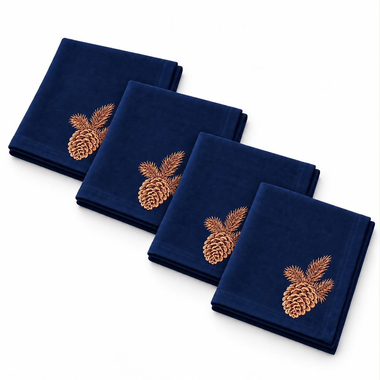 Navy Blue Cloth Christmas Napkin – Pinecone, Set of 4