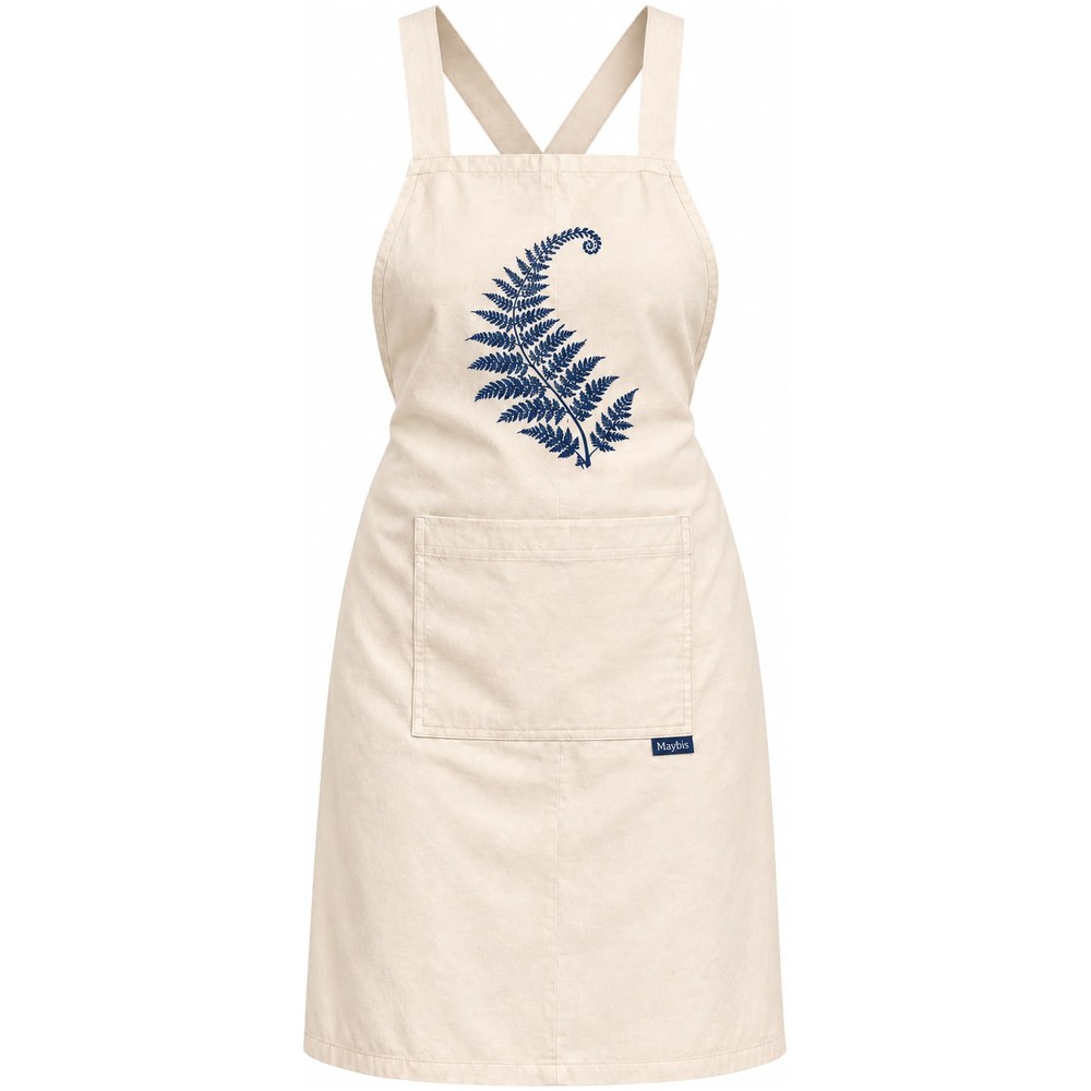 Maybis Handmade Cotton Apron – Natural, Fern Print
