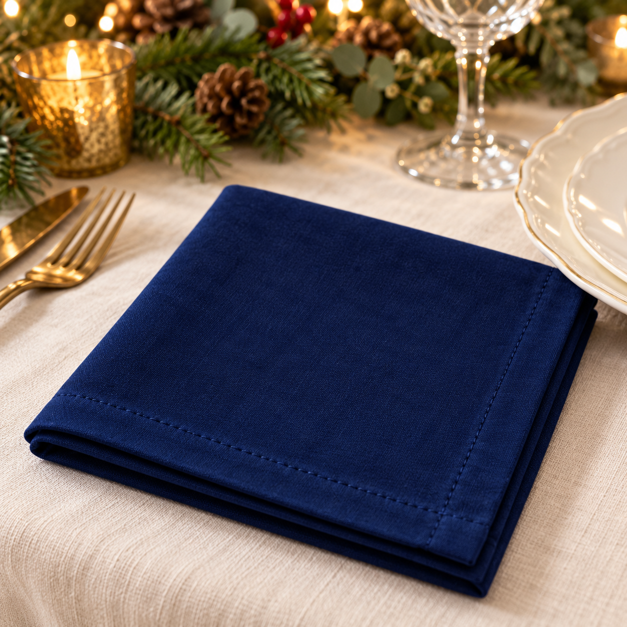 Navy Blue Cloth Christmas Napkin – PLAIN Set of 4 (Copy) - Image 2